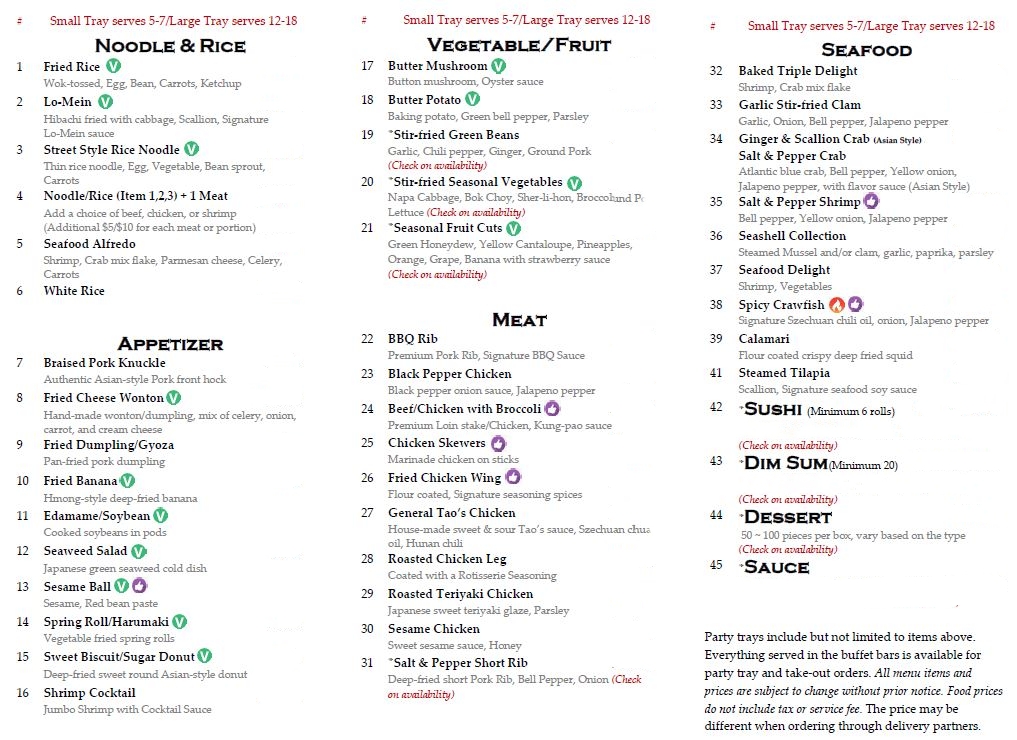 Catering and party tray full menu